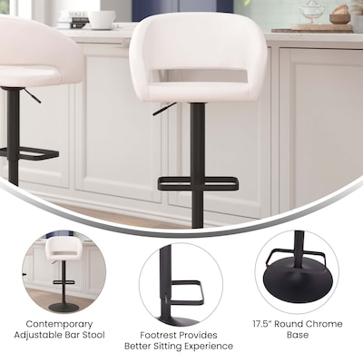 Flash Furniture Erik Contemporary Vinyl Barstool with Rounded Mid-Back, White with Black Base (CH122070WHBK)