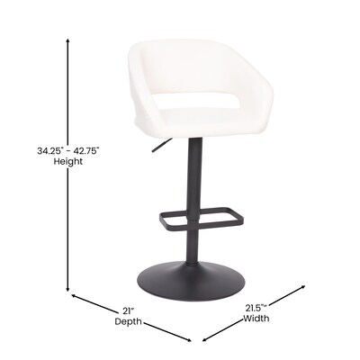 Flash Furniture Erik Contemporary Vinyl Barstool with Rounded Mid-Back, White with Black Base (CH122070WHBK)