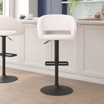 Flash Furniture Erik Contemporary Vinyl Barstool with Rounded Mid-Back, White with Black Base (CH122070WHBK)