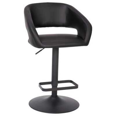 Flash Furniture Erik Contemporary Vinyl Barstool with Rounded Mid-Back, Black with Black Base (CH122070BKBK)