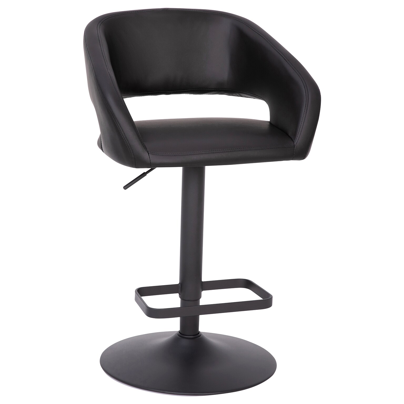 Flash Furniture Erik Contemporary Vinyl Barstool with Rounded Mid-Back, Black with Black Base (CH122070BKBK)