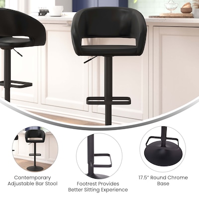 Flash Furniture Erik Contemporary Vinyl Barstool with Rounded Mid-Back, Black with Black Base (CH122070BKBK)