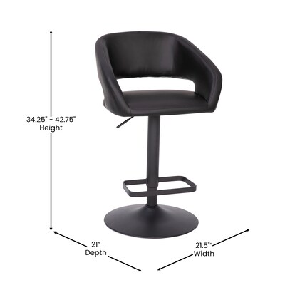Flash Furniture Erik Contemporary Vinyl Barstool with Rounded Mid-Back, Black with Black Base (CH122070BKBK)