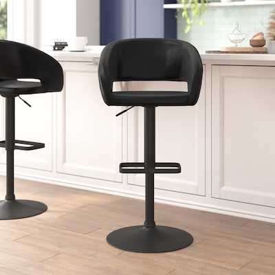 Flash Furniture Erik Contemporary Vinyl Barstool with Rounded Mid-Back, Black with Black Base (CH122070BKBK)
