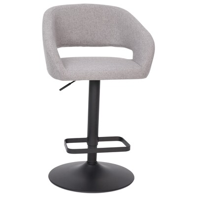 Flash Furniture Erik Contemporary Fabric Barstool with Rounded Mid-Back, Gray with Black Base (CH122070GYFABBK)