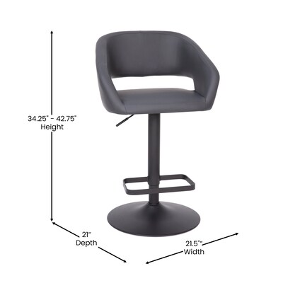 Flash Furniture Erik Contemporary Fabric Barstool with Rounded Mid-Back, Gray with Black Base (CH122070GYFABBK)