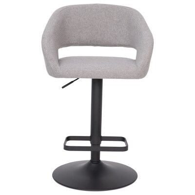 Flash Furniture Erik Contemporary Fabric Barstool with Rounded Mid-Back, Gray with Black Base (CH122070GYFABBK)