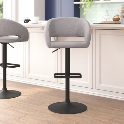 Flash Furniture Erik Contemporary Fabric Barstool with Rounded Mid-Back, Gray with Black Base (CH122070GYFABBK)