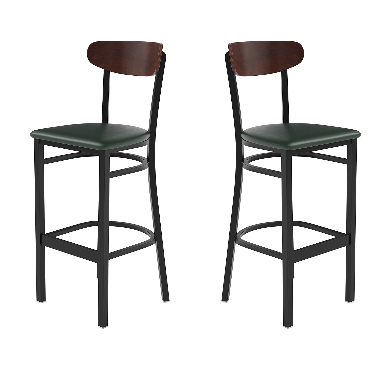Flash Furniture Wright Transitional Metal Boomerang Back Barstools, Black/Walnut/Green, 2-Pieces/Pack (2XUDG6V6GNVWAL)
