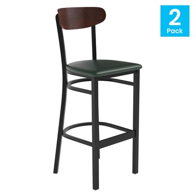 Flash Furniture Wright Transitional Metal Boomerang Back Barstools, Black/Walnut/Green, 2-Pieces/Pac