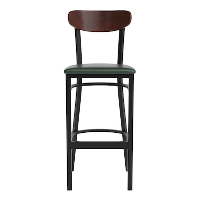 Flash Furniture Wright Transitional Metal Boomerang Back Barstools, Black/Walnut/Green, 2-Pieces/Pack (2XUDG6V6GNVWAL)