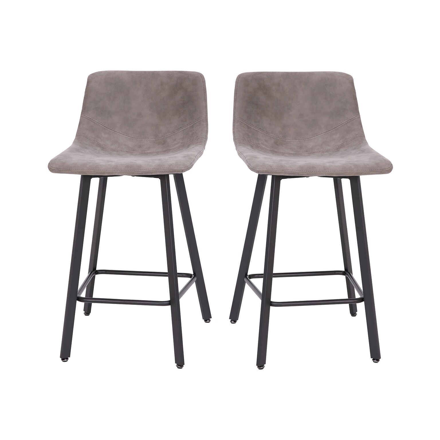 Flash Furniture Caleb Modern Metal and Faux Leather Armless Counter Height Stool, Gray, 2 Pieces (CH21206924GY)