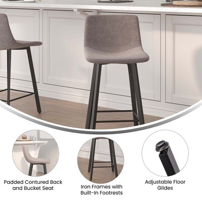 Flash Furniture Caleb Modern Metal and Faux Leather Armless Counter Height Stool, Gray, 2 Pieces (CH21206924GY)