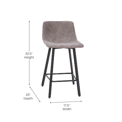 Flash Furniture Caleb Modern Metal and Faux Leather Armless Counter Height Stool, Gray, 2 Pieces (CH21206924GY)