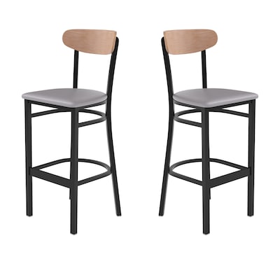 Flash Furniture Wright Transitional Metal Boomerang Back Commercial Barstools, Black/Birch/Gray, 2-Pieces/Pack (2XUDG6V6GYVNAT)
