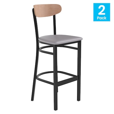 Flash Furniture Wright Transitional Metal Boomerang Back Commercial Barstools, Black/Birch/Gray, 2-Pieces/Pack (2XUDG6V6GYVNAT)