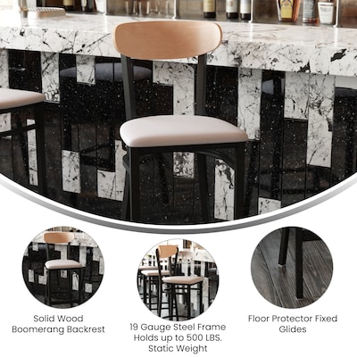 Flash Furniture Wright Transitional Metal Boomerang Back Commercial Barstools, Black/Birch/Gray, 2-Pieces/Pack (2XUDG6V6GYVNAT)