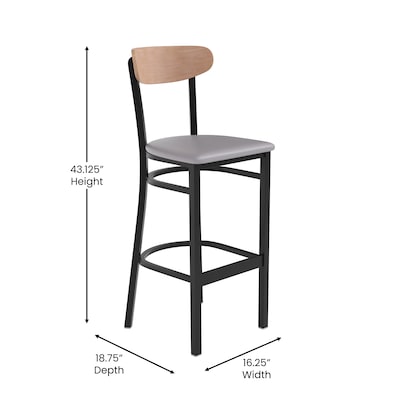 Flash Furniture Wright Transitional Metal Boomerang Back Commercial Barstools, Black/Birch/Gray, 2-Pieces/Pack (2XUDG6V6GYVNAT)