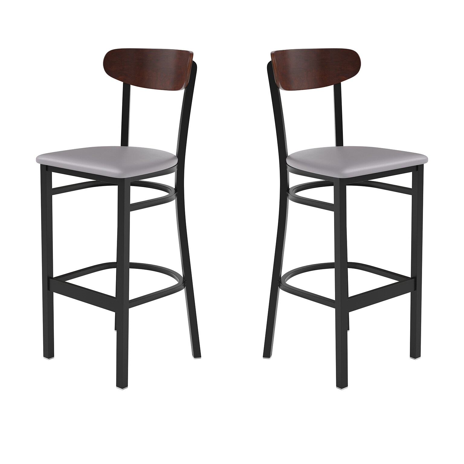 Flash Furniture Wright Transitional Metal Boomerang Back Commercial Barstools, Black/Walnut/Gray, 2-Pieces/Pack (2XUDG6V6GYVWAL)