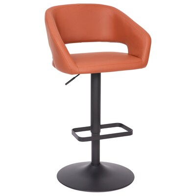 Flash Furniture Erik Contemporary Vinyl Barstool with Rounded Mid-Back, Cognac with Black Base (CH122070BRBK)