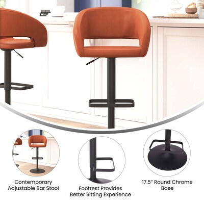 Flash Furniture Erik Contemporary Vinyl Barstool with Rounded Mid-Back, Cognac with Black Base (CH122070BRBK)