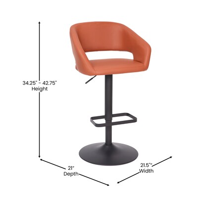 Flash Furniture Erik Contemporary Vinyl Barstool with Rounded Mid-Back, Cognac with Black Base (CH122070BRBK)