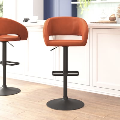 Flash Furniture Erik Contemporary Vinyl Barstool with Rounded Mid-Back, Cognac with Black Base (CH122070BRBK)