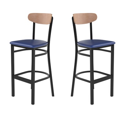 Flash Furniture Wright Transitional Metal Boomerang Back Commercial Barstools, Black/Birch/Blue, 2-Pieces/Pack (2XUDG6V6BLVNAT)