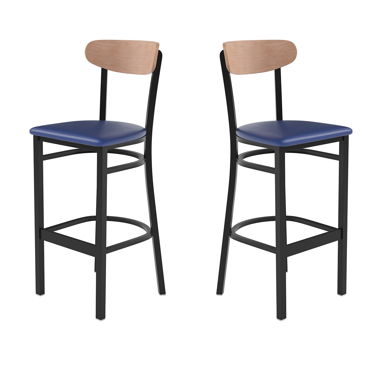 Flash Furniture Wright Transitional Metal Boomerang Back Commercial Barstools, Black/Birch/Blue, 2-Pieces/Pack (2XUDG6V6BLVNAT)