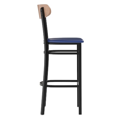 Flash Furniture Wright Transitional Metal Boomerang Back Commercial Barstools, Black/Birch/Blue, 2-Pieces/Pack (2XUDG6V6BLVNAT)