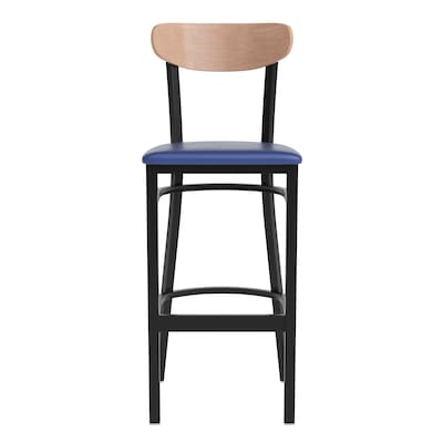 Flash Furniture Wright Transitional Metal Boomerang Back Commercial Barstools, Black/Birch/Blue, 2-Pieces/Pack (2XUDG6V6BLVNAT)