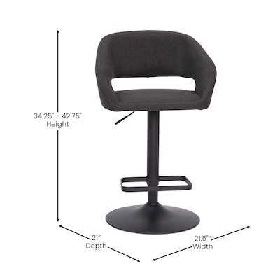 Flash Furniture Erik Contemporary Fabric Barstool with Rounded Mid-Back, Charcoal with Black Base (CH122070CHFABBK)