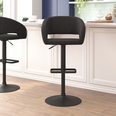 Flash Furniture Erik Contemporary Fabric Barstool with Rounded Mid-Back, Charcoal with Black Base (CH122070CHFABBK)