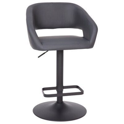 Flash Furniture Erik Contemporary Vinyl Barstool with Rounded Mid-Back, Gray with Black Base (CH122070GYBK)