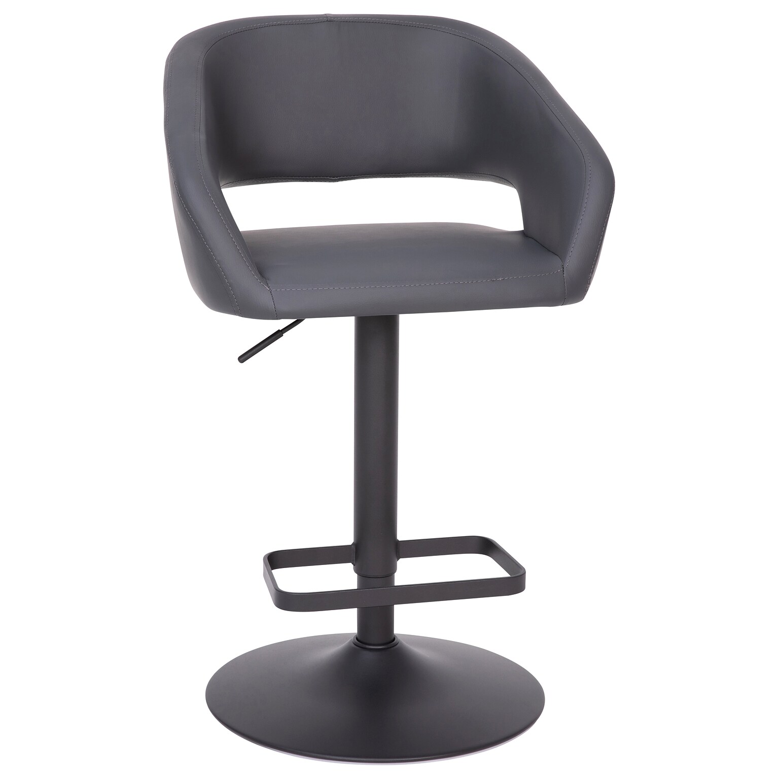 Flash Furniture Erik Contemporary Vinyl Barstool with Rounded Mid-Back, Gray with Black Base (CH122070GYBK)