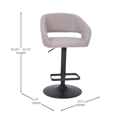 Flash Furniture Erik Contemporary Vinyl Barstool with Rounded Mid-Back, Gray with Black Base (CH122070GYBK)
