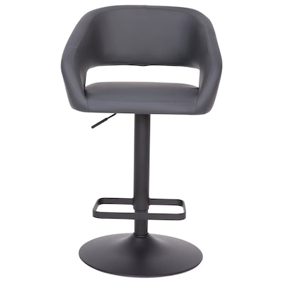 Flash Furniture Erik Contemporary Vinyl Barstool with Rounded Mid-Back, Gray with Black Base (CH122070GYBK)