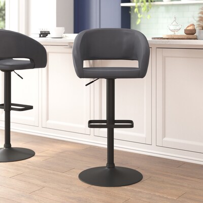 Flash Furniture Erik Contemporary Vinyl Barstool with Rounded Mid-Back, Gray with Black Base (CH122070GYBK)