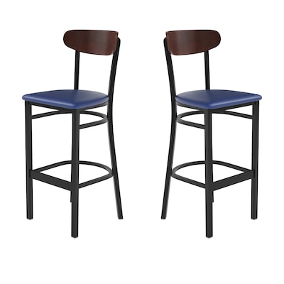 Flash Furniture Wright Transitional Metal Boomerang Back Commercial Barstools, Black/Walnut/Blue, 2-Pieces/Pack (2XUDG6V6BLVWAL)