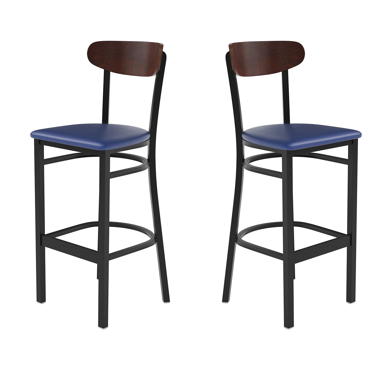 Flash Furniture Wright Transitional Metal Boomerang Back Commercial Barstools, Black/Walnut/Blue, 2-Pieces/Pack (2XUDG6V6BLVWAL)