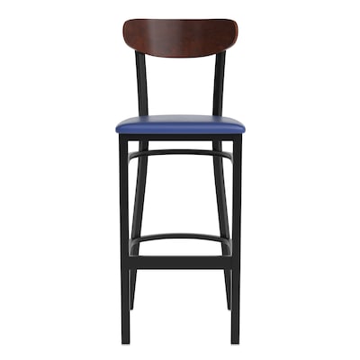 Flash Furniture Wright Transitional Metal Boomerang Back Commercial Barstools, Black/Walnut/Blue, 2-Pieces/Pack (2XUDG6V6BLVWAL)