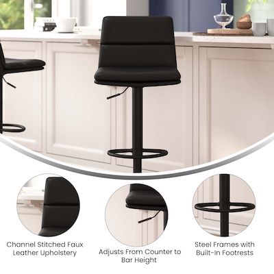 Flash Furniture Hughes Modern Faux Leather Channel Stitched Barstool, Black, 2 Pieces (CH202071BK)