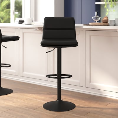 Flash Furniture Hughes Modern Faux Leather Channel Stitched Barstool, Black, 2 Pieces (CH202071BK)