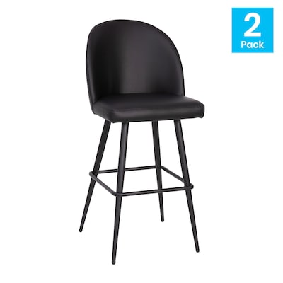 Flash Furniture Lyla Modern Faux Leather High Back Barstool, Black, 2 Pieces (AY1026H30BK)