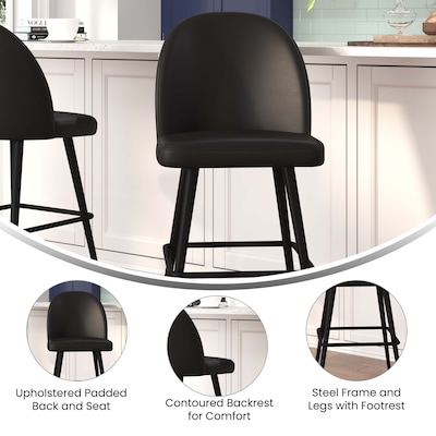 Flash Furniture Lyla Modern Faux Leather High Back Barstool, Black, 2 Pieces (AY1026H30BK)