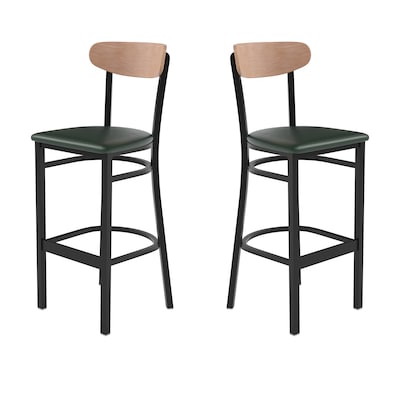 Flash Furniture Wright Transitional Metal Boomerang Back Commercial Barstools, Black/Birch/Green, 2-Pieces/Pack (2XUDG6V6GNVNAT)