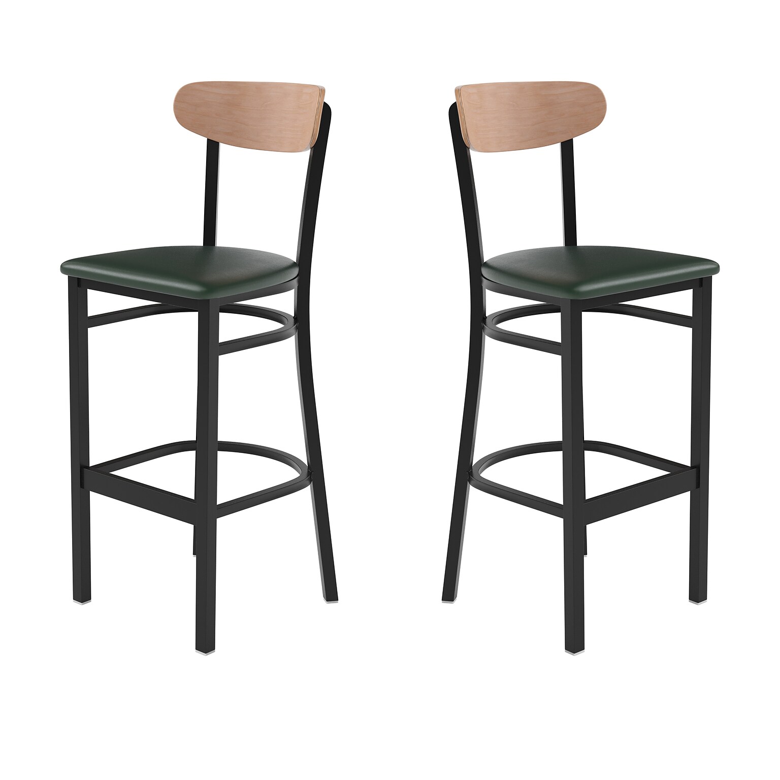 Flash Furniture Wright Transitional Metal Boomerang Back Commercial Barstools, Black/Birch/Green, 2-Pieces/Pack (2XUDG6V6GNVNAT)