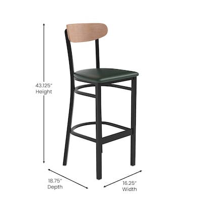 Flash Furniture Wright Transitional Metal Boomerang Back Commercial Barstools, Black/Birch/Green, 2-Pieces/Pack (2XUDG6V6GNVNAT)