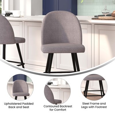 Flash Furniture Lyla Modern Faux Linen High Back Counter Height Stool, Gray, 2 Pieces (AY1026H26GYFAB)