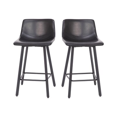 Flash Furniture Caleb Modern Metal and Faux Leather Armless Counter Height Stool, Black, 2 Pieces (CH21206924BK)